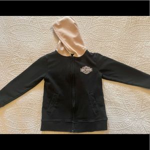 Harley Davidson Girls size 8 hoodie, black and barely there pink